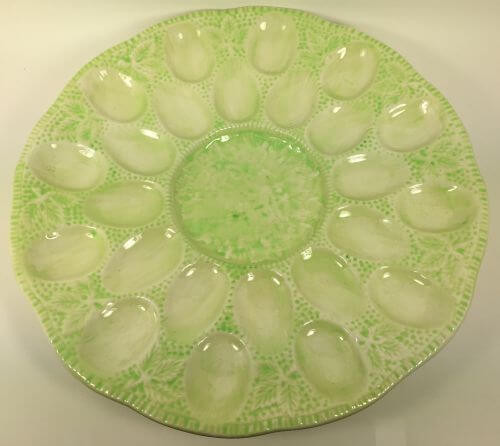 Vintage Large Green Cream Deviled Egg Plate Platter Tray Oysters
