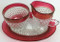 Vintage Diamond Point Ruby Cream Sugar Tray Set Indiana Glass