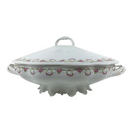 Vintage Oval Covered Vegetable Dish with Garland and Pink Roses Altrohlau MZ Austria 