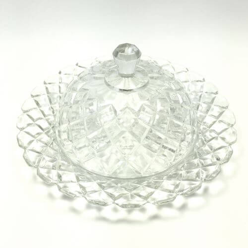 Vintage Depression Glass Waterford Clear Anchor Hocking Round Covered Round Butter Dish with Lid