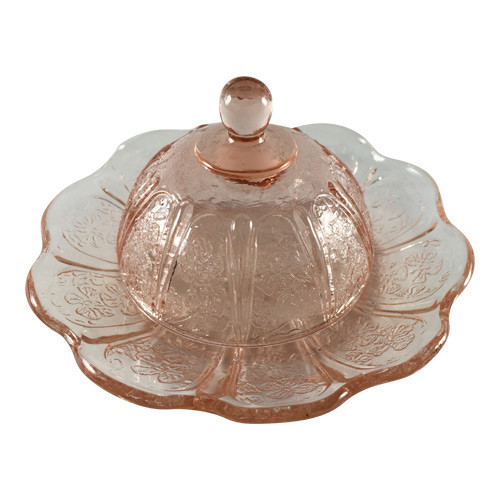 Vintage Pink Glass Childs Butter Dish Cherry Blossom Pattern