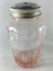 Vintage Pink Depression Glass Spice Shaker Jar Set with Metal Shaker Lids Detail