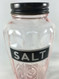 Vintage Pink Depression Glass Salt Pepper Storage Jar Set, Salt Detail