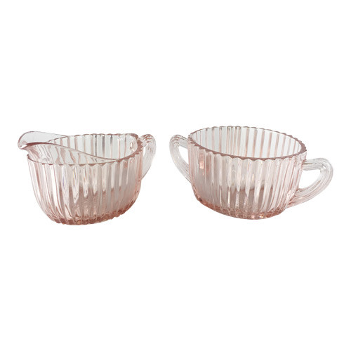 Vintage Pink Depression Glass Sugar & Creamer Set Queen Mary Pattern by Hocking