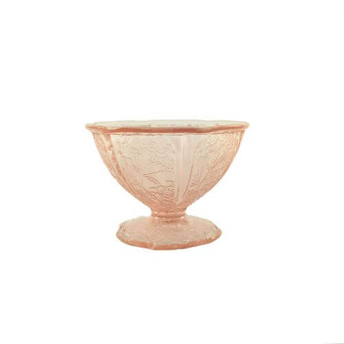 Vintage pink depression glass sherbet champagne coupe cherry blossoms pattern 1930s