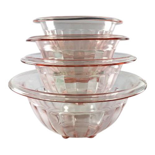 Vintage Pink Glass Mixing Bowls with wide ribbing and rolled edge, Set of 4 by Hazel Atlas