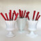 Collection of 3 White Milk Glass Vases with red flatware (not included in purchase)