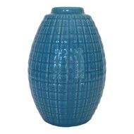 Blue Glazed Vase with Geometric Grid Lines Pattern