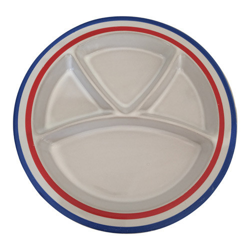 Vintage Stoneware Divided Grill Snack Plates Red White Blue