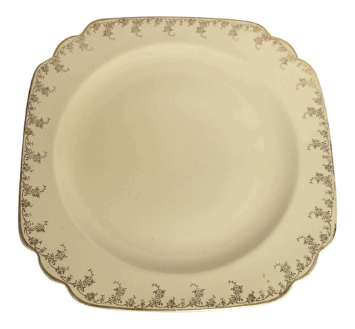 Vintage Homer Laughlin Dinner Plate cream w gold flower rim Century Shape 