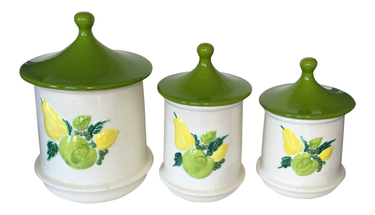 Engaging lime green kitchen canisters Holiday Designs Kitchen Canister Jar Set Yellow And Green S 3 Vintage Grace