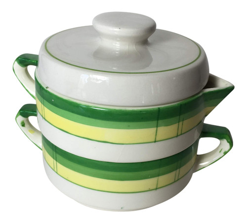 Vintage stacked sugar and creamer yellow and green