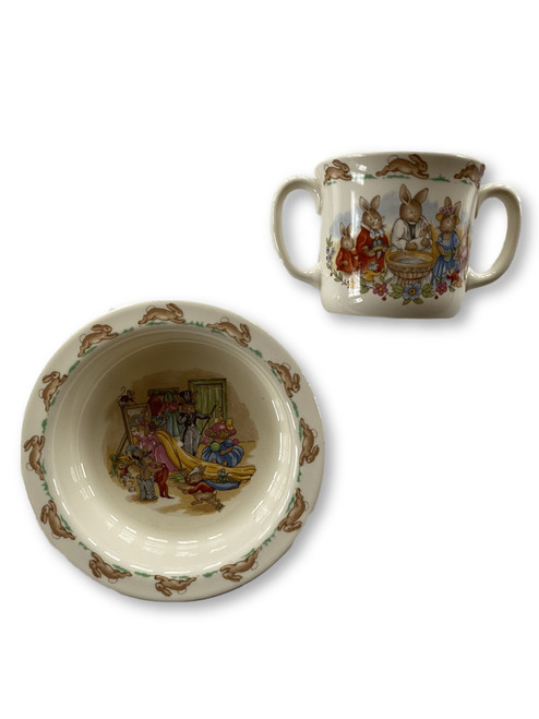Vintage Bunnykins Christening Cup and Bowl Royal Doulton