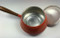 Vintage Orange Fondue Pot with wood handle and cover lid Inside