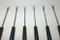 Vintage Fondue Forks Black Handle Colored tips ends set of 6 close up of prongs