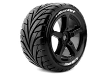 Louise RC - T-ROCKET - 1-8 Truggy Tire Set - Mounted - Soft - Black Spoke Wheels - 0-Offset - Hex 17mm