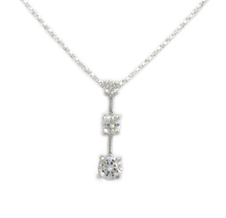 Three Sparkling Round Crystals Pendant 18" Necklace, Clear Cubic Zirconia