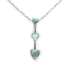 Three Hearts Birth Crystals Pendant 18" Necklace, March Aqua