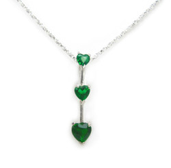 Three Hearts Birth Crystals Pendant 18" Necklace, May Green