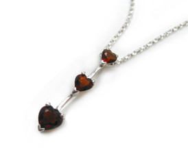 Three Hearts Birth Crystals Pendant 18" Necklace, January Red