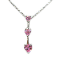 Three Hearts Birth Crystals Pendant 18" Necklace, October Pink