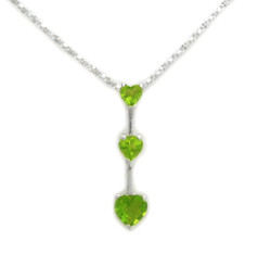 Three Hearts Birth Crystals Pendant 18" Necklace, August Green