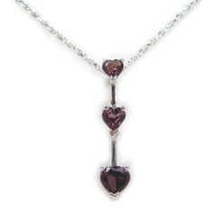 Three Hearts Birth Crystals Pendant 18" Necklace, February Purple