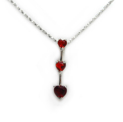 Three Hearts Birth Crystals Pendant 18" Necklace, July Red