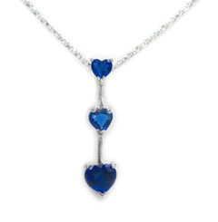 Three Hearts Birth Crystals Pendant 18" Necklace, September Blue