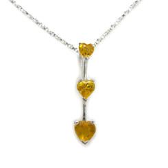 Three Hearts Crystals Pendant 18" Necklace, November Yellow