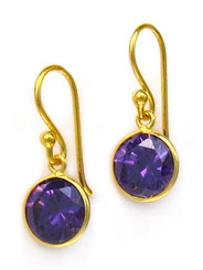 Gold Plated Sterling Silver Sparkling Round Crystal Drop Earrings, Purple