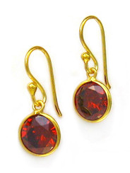 Gold Plated Sterling Silver Sparkling Round Crystal Drop Earrings, Red