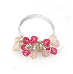 Sterling Silver Crystal Dangling Beads Cluster Band Ring, Pink Combo