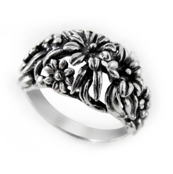 Sterling Silver Flower Garden Dome Ring