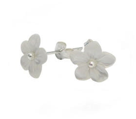 Mother of Pearl Carved Flower Sterling Post Earrings, White