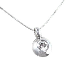 Sterling Silver and Crystal Round Charm Necklace