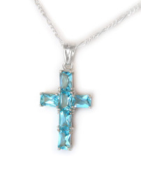 Sterling Silver and Sparkling Crystals Cross Necklace, Aqua