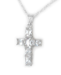 Sterling Silver and Sparkling Crystals Cross Necklace, Clear