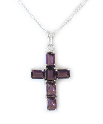 Sterling Silver and Sparkling Crystals Cross Necklace, Purple