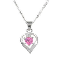 Sterling Silver Heart Solitaire Crystal Necklace, October Pink