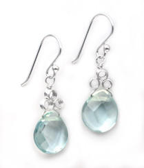 Sterling Silver "Crowne" Briolette Crystal Drop Earrings, Aqua