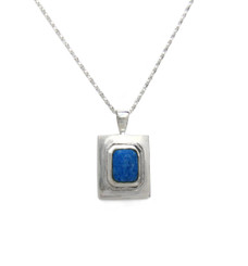 Sterling Silver Stone Inlay "Iona" Pendant Necklace, 18" Chain, Denim Lapis