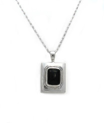 Sterling Silver Stone Inlay "Iona" Pendant Necklace, 18" Chain, Onyx