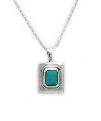Sterling Silver Stone Inlay "Iona" Pendant Necklace, 18" Chain, Turquoise