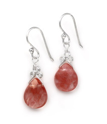 Sterling Silver "Crowne" Briolette Crystal Drop Earrings, Cherry Quartz