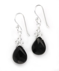 Sterling Silver "Crowne" Briolette Crystal Drop Earrings, Black