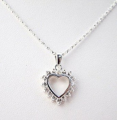 Clear Cubic Zirconia Heart Sterling Silver Necklace