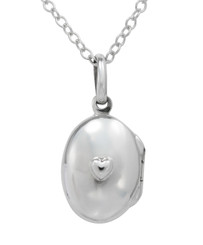 Sterling Silver Embossed Heart Oval Locket Necklace