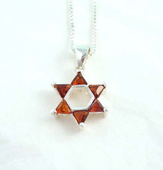 Star of David Sterling Silver and Crystal Necklace, Red