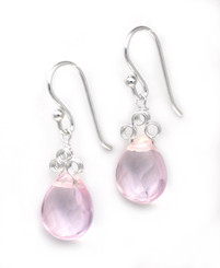 Sterling Silver "Crowne" Briolette Crystal Drop Earrings, Pink